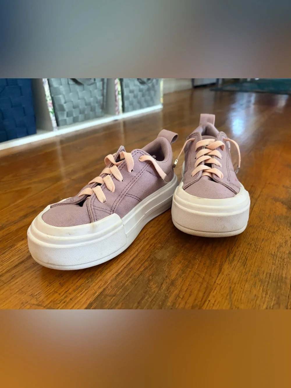 Converse Lavender Canvas Platform Sneakers with Pink Laces